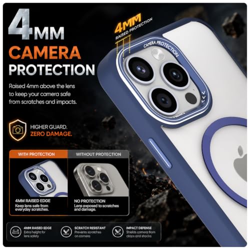 Image of Pikkme Back Cover for iPhone 15 Pro | Shockproof | Mag-Safe Compatible | Hard Transparent Back | Premium Raised Camera Protection | Bumper Case (Blue Mag-Safe)