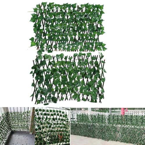 Lagomloot Clôture de lierre artificiel, treillis extensible avec feuilles réalistes pour l'intimité, paravent en bois en plastique vert, 40 cm de hauteur