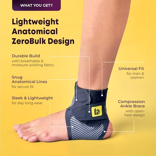 Image of betterhood Premium Ankle Support (1 Piece, Large, UK 8-11) | ZeroBulk Design for Gym, Sports, Day-long Use | Ankle Straps for Men, Women for Sprains, Plantar Fasciitis | Adjustable Ankle Binder Foot Band
