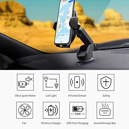 Btuty Carregador sem fio com sensor infravermelho para carro, clipe retrátil automático, carregament