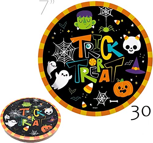 Serves 30 Complete Party Pack Cute Halloween Monsters And Ghosts 9" Dinner Paper Plates 7" Dessert Paper Plates 9 Oz Cups 3 Ply Napkins 2 Table Cover Halloween Banner Halloween Party Decorations Halloween Party Supplies #TOP2