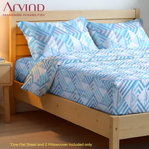 Image of Arvind Bedsheet Set - 100% Cotton Bedsheet for Double Bed (1 Queen Size Bedsheet with 2 Pillow Covers) Soft Breathable, 144 Thread Count - Slumber -Shade 4 (21023-A)