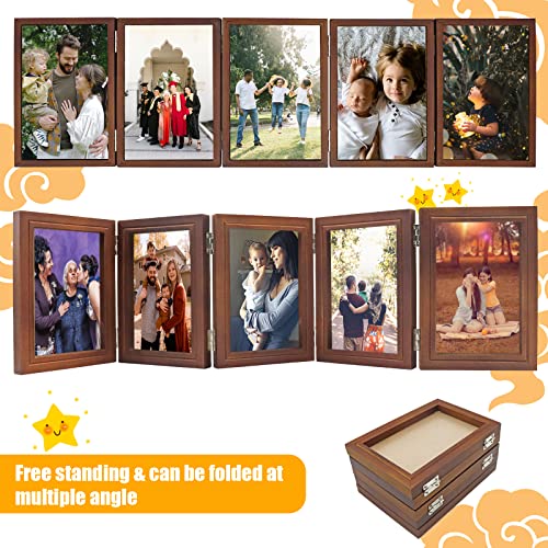5 Folding 4X6 Inch Hinged Picture Frame High Definition Natural Wood Picture Frame Folding Picture Frame With Clear Acrylic Board Vintage Family Picture Frame For Desk Home Office Vertical Decor #TOP4
