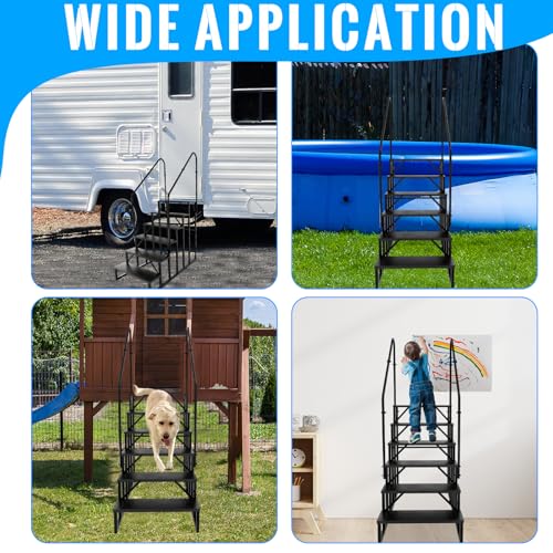 Image of 6 Step RV Stairs with 2 Handrails, 660LBS Heavy Duty Anti‑Slip Metal Steps, Detachable Outdoor Stairs for Hot Tub, 5th Wheel, Pool, Mobile Home, Porch, Pet Steps