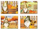 Small World Greetings Fall Gnomes Blank Note Cards - Autumn Greeting Cards with Envelopes - 4 Unique