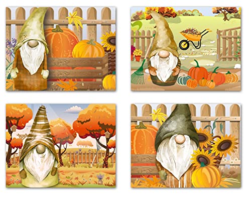 Small World Greetings Fall Gnomes Blank Note Cards - Autumn Greeting Cards With Envelopes - 4 Unique Designs - 5.5"X4.25" (12 Pack) #TOP19