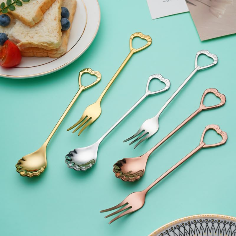 ONUIFIKE Silverware Set, 1/4/6/8/10/12pcs 304 Stainless Steel Spoon Creative Heart-shaped Shell Spoon Coffee Stirring Dessert Spoon, Home Cutlery Flatware Set(Rainbow,12Pcs)