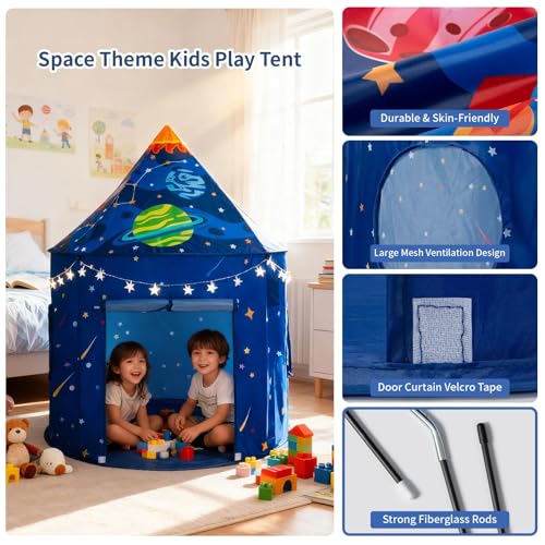 ROIWUIE Rocket Ship Play Tent with Lights