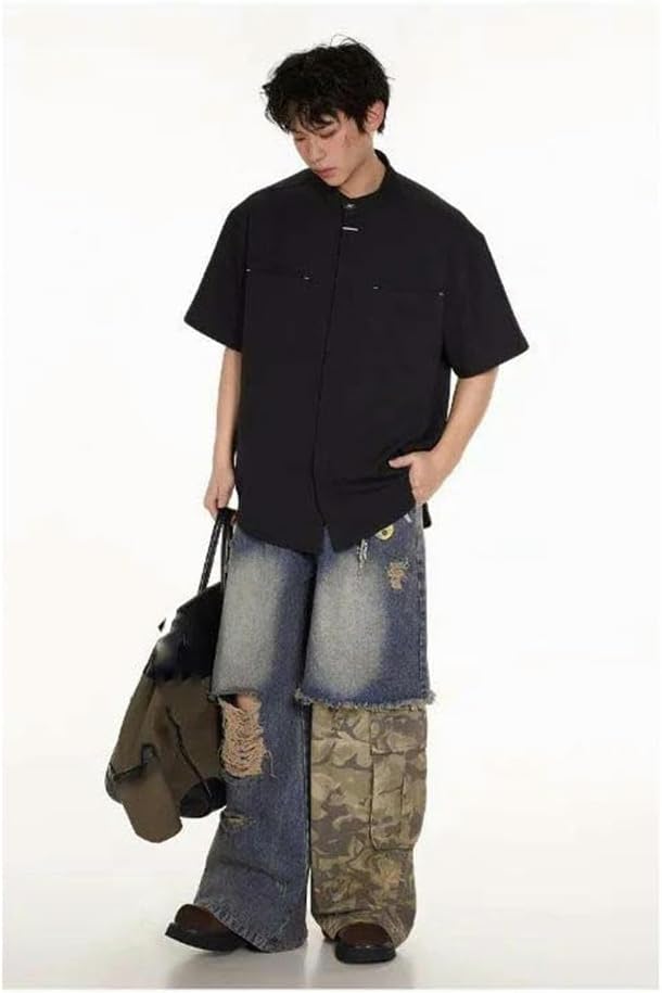 Chinese Style Stand Collar ice Silk Shirt Men's Summer Half Cuff Pocket Business Shirt