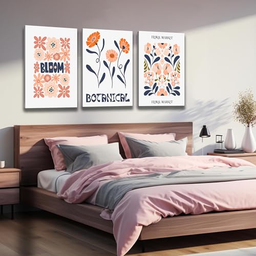 Image of SKYRISE Floral Canvas Wall Art Set of 3, Rustic Botanical Canvas Paintings Prints ArtWork for Living Room, Vintage Flower Pictures for Farmhouse Dining Room Hallway Bedroom Wall Decor 24 inchx36 inch