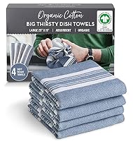 Country Trading Co. Big Thirsty Dish Towels - Organic Cotton Super Absorbent Kitchen Towels, Set of 4 – Soft Weave Machine Washable Tea Towels - 25” x 19” (Blue)