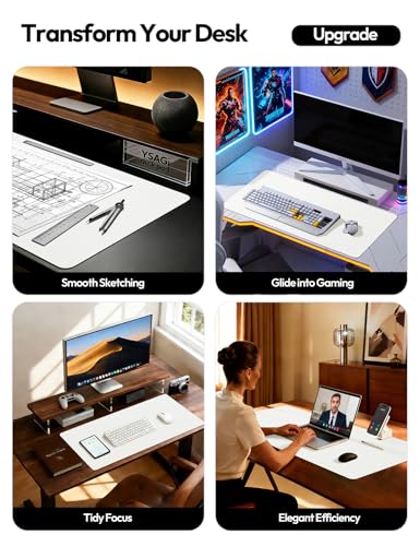 Image of YSAGi Leather Desk Pad Protector, Office Desk Mat, Large Mouse Pad, Non-Slip PU Leather Desk Blotter, Laptop Desk Pad, Waterproof Desk Writing Pad for Office and Home (31.5 inch x 15.8 inch, White)