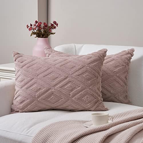 Topfinel Pack of 2 Cushion Covers 40cm x 40cm Faux Wool Decorative Cream Throw Pillow case Bed Ultra Soft Throw Pillow case Boho Velvet Plain Sofa Fluffy Cushion Covers 16x16 for Bedroom Livingroom