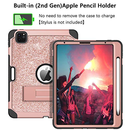 Bentoben Ipad Air 5Th/4Th Generation Case, Ipad Pro 11 Case, Glitter Sparkly 3 Layer Heavy Duty Shockproof Kickstand Faux Leather With Pencil Holder Protective Tablet Case Cover, Rose Gold #TOP3