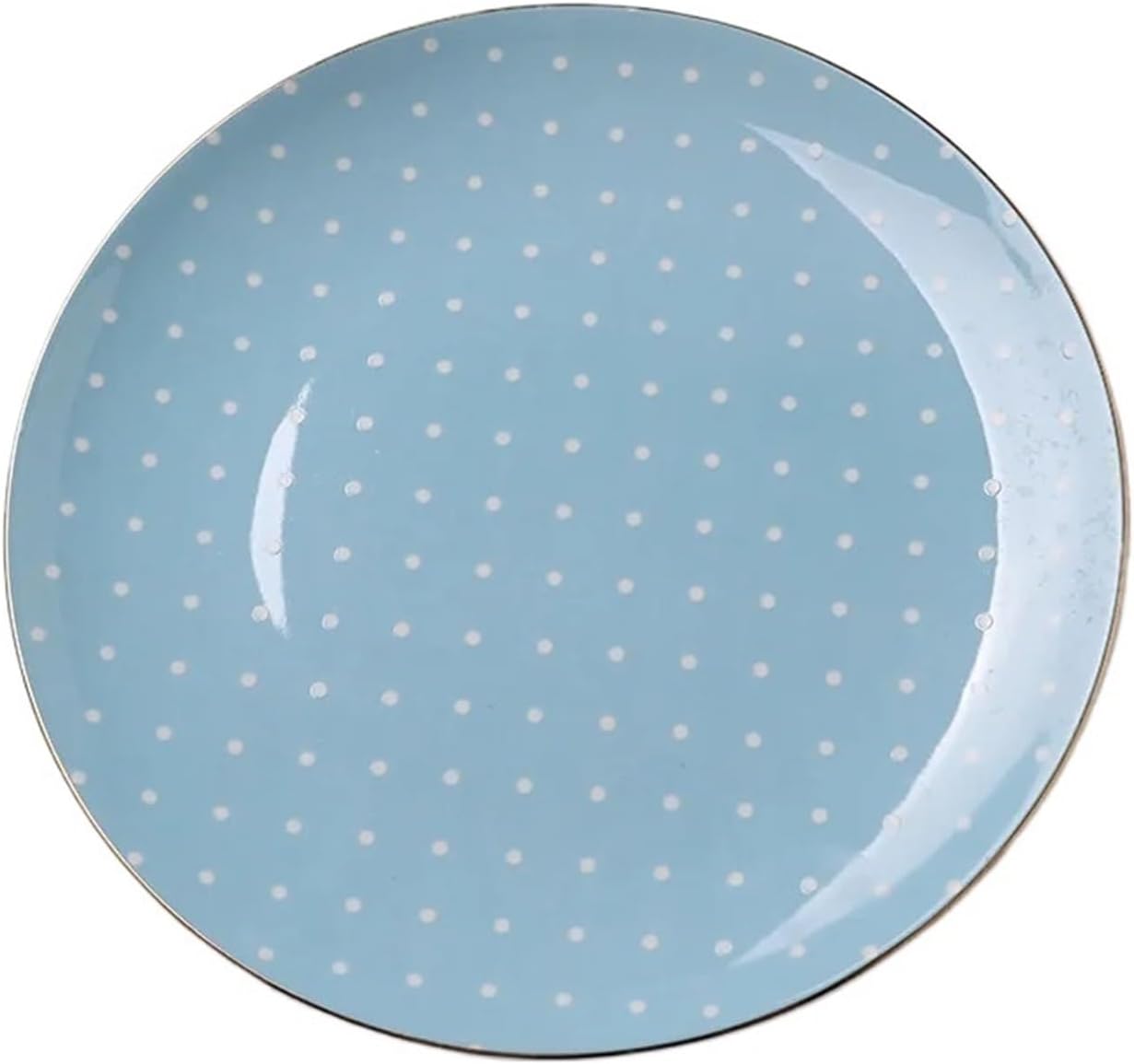 Cute Pink Blue Green Polka-Dots Ceramic Plate Bone China Dinner Dessert Bread Decorative For Home Decor(Pink)