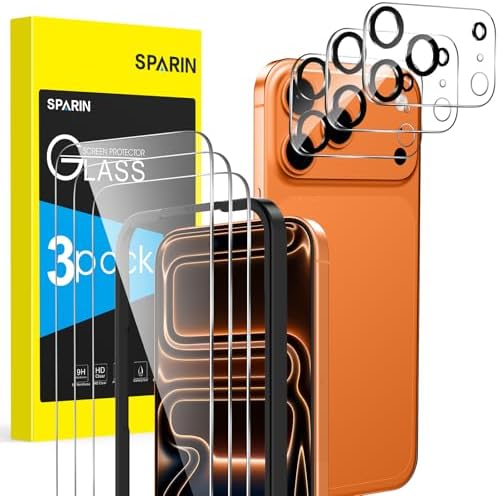SPARIN für iPhone 17 Pro Max Panzer Schutz Glas, 3+3 Stück | mit Montagerahmen, 9H Härte, Kratzfest, Stoßfest, HD-Klar, Blasenfrei, 3 Schutzfolie und 3 Kameraschutz