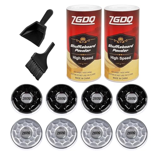 ZGDQ 2 Pack Shuffleboard Wax Powder Set with Shuffleboard Pucks 2-1/8 (53mm) Shuffleboard Table Pucks with Shuffleboard Wax High Speed and Mini Brush Set