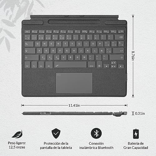 Miniatura 3 de Rii Sf108 Teclado Inalámbrico Bluetooth Magnétic Para Microsoft Surface Pro Signature Teclado, Layout Español Surface Pro 8 9 X