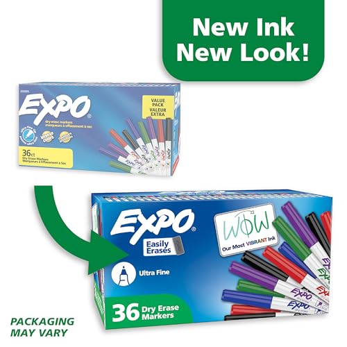 Image of EXPO Dry Erase Markers, Low Odor Ink, Ultra Fine Tip, 36 Count - For Whiteboards, Home, Office Essentials, School, Teacher Supplies