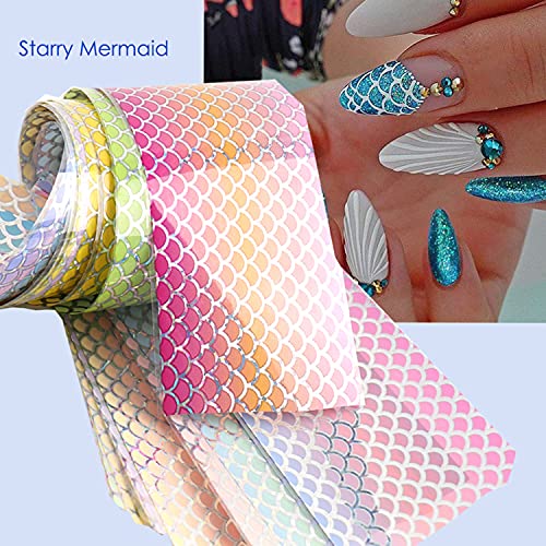 Tbrztr TBRZTR-72 Fish Scales Nail Art Foils Colorful Nail Foil Transfer Stickers Decals Holographic Laser Line Mermaid Nail Art Design thumb #4