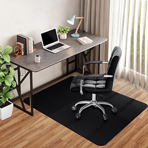 Office Chair Mat for Hard Wood Floors-47×36", Computer Gaming Rolling Chair Mat Heavy Duty Tile Floor Protector Black PVC Floor Mats for Home and Office, Anti-Slip, Non-Toxic, Easy to Clean