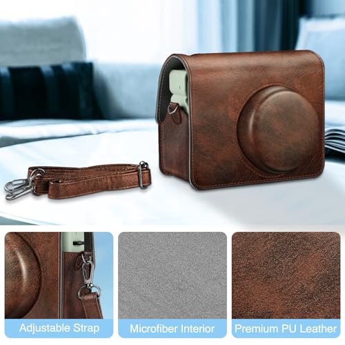 Fintie Protective Case for Fujifilm Instax Wide 400 Instant Film Camera - Premium Vegan Leather Bag Cover with Removable Strap, Vintage Brown by FINTIE - Image 2