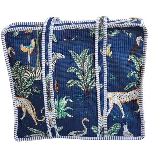 Image of 100% Cotton Jungle Print Shoulder Bag Tote Bag Women Reversible Shopping Bag and Grocery Bags Stylish Travel Bag Gift for Her