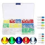  SunTop Diodo LED 500 Piezas LED Diodos, Multicolor Emisores Diffused y Clear Assorted LED Diodos Kit 5 Colores para Arduino de Luz 3mm/5mm (5 Colores)