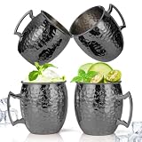 Amrules 4 Pcs 16oz Moscow Mule Mugs Hammered with Angled Handle, Black