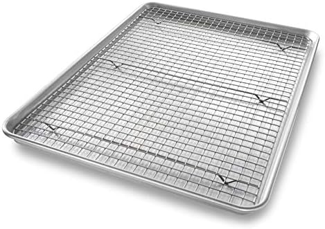 USA Pan 1607CR Bakeware Extra Large Sheet Baking Pan and Bakeable Nonstick Cooling Rack Set, XL, Metal