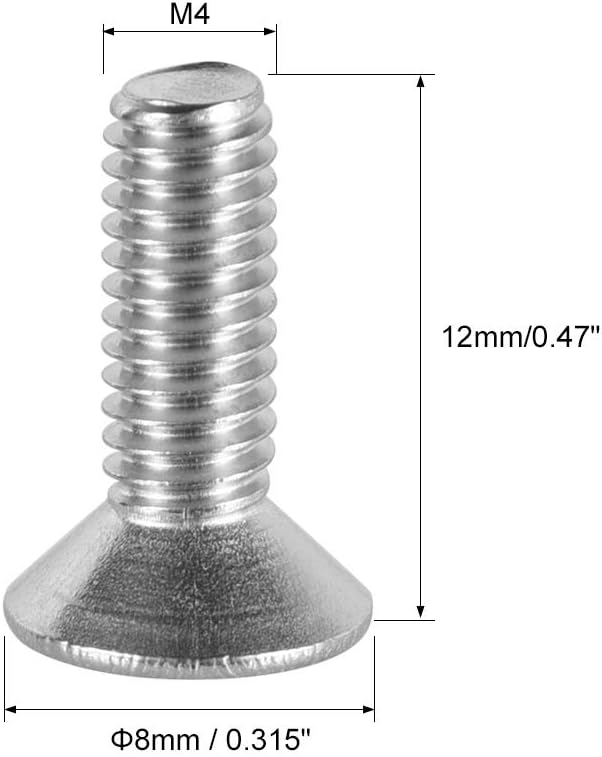 uxcell M4x12mm Flat Head Machine Screws, Phillips Cross Screw, 304 Stainless Steel, Fasteners Bolts 50Pcs