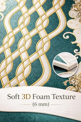 Image of STL Elegant Teal and White Decorative Wall Tile Design with Intricate Gold Geometric Scroll Pattern and Ornamental Corner Detailing for Interior Wall Decor (Pack of 5)