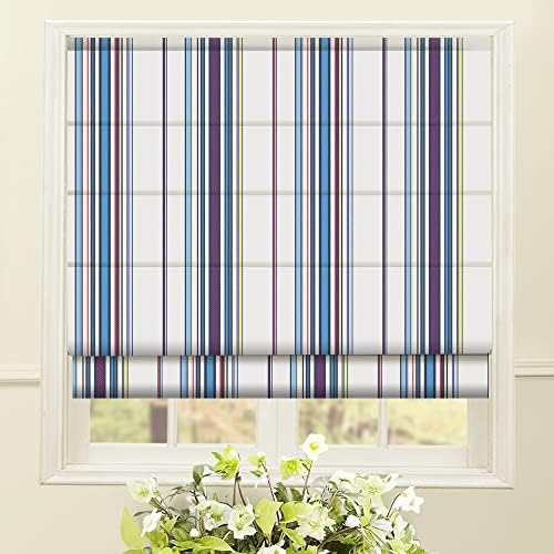 Artdix Cordless Roman Shades Blackout Window Shades Blue Fabric Lined Custom Floral Roman