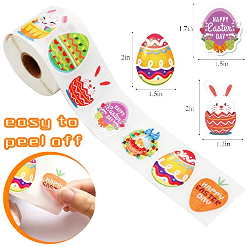 500 Pcs Easter Stickers, 8 Design Happy Bunny Egg Stickers Easter Stickers Roll, Waterproof Self-Adhesive Decorative Easter Sticker For Kids Card Gift Boxes Envelope Party Bag Games Supplies Decor #TOP1
