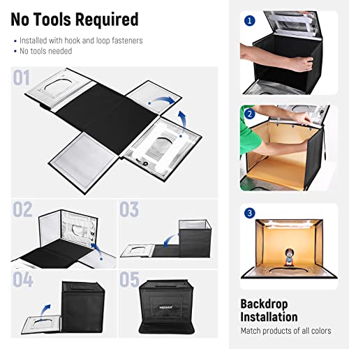 Neewer Foldable Portable Photo Studio Light Box With Dimmable Led Lighting, 16 X 12 X 12 Inches 5600K Cri 95+, 4 Color Backdrops Photography Tent Kit For Jewelry Product #TOP4