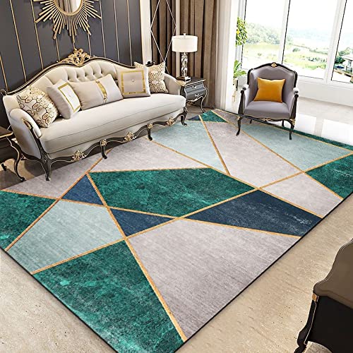 Tapis de sol décoratif haut de gamme aux lignes dorées géométriques et trois couleurs - 2