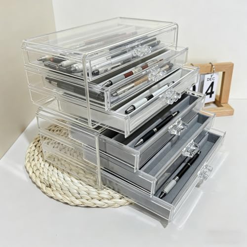 MCAOAL Boîte à bijoux transparente à 5 couches de qualité supérieure, avec plateaux amovibles, peut contenir 25 instruments d ' écriture, vitrine de stylos à plume – vue 7