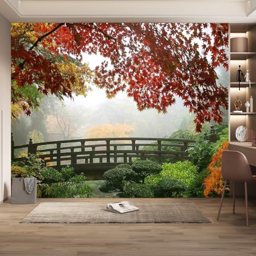 HXQCDH Park Mist Waterproof Murals, Plant Wooden Bridge No Deformation