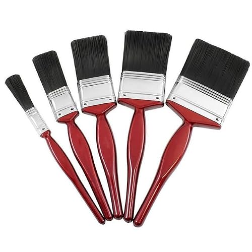 Fmsk Red Paint Brush, 5Pc Professional Paint Brushes Wood With Synthetic Bristles Paint Brushes, Painting Brush Tools Home Improvement Ideal For Home Painting & Decorating Tasks Assorted Sizes