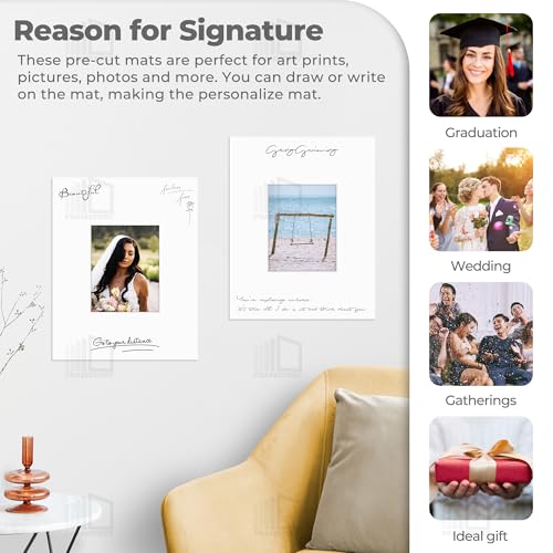Frametory, 16x20 Photo Mat with White Core Bevel Edge 7.5x9.5 Openings, Acid Free Framing Matte for 8x10 Pictures, 4-ply Thick White Paper Mats Pack of 10 by Frametory - Image 4