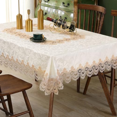 Nappe en dentelle rectangulaire kaki 130x180 cm pour table à manger
