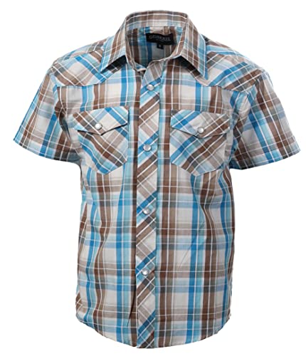 Image of Gioberti Boys Casual Western Plaid Pearl Snap-on Buttons Short Sleeve Shirt