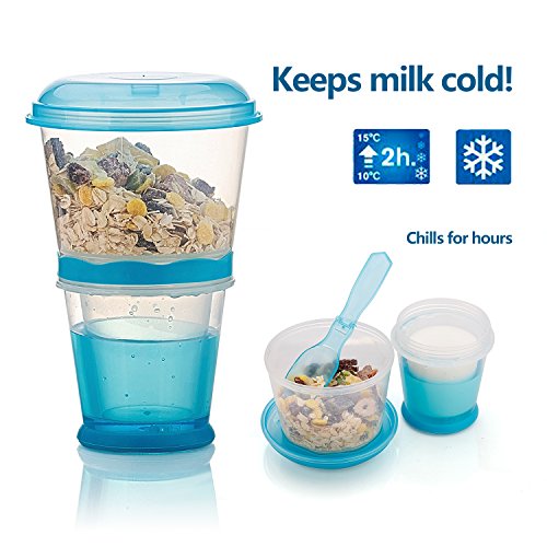 Cereal On The Go Cups Breakfast Drink Cups Portable Yogurt And Cereal To-Go Container Cup (Blue) #TOP4