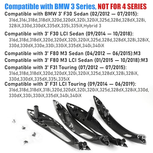 Image of Jaronx 4PCS Door Handles Replacement for BMW 3 Series F30 /F31 /F80 M3 | Driver Side and Passenger Side Interior Door Pull Handle Replacement for 320i,325i,328i,330i,335i,340i (NOT for 4 Series)