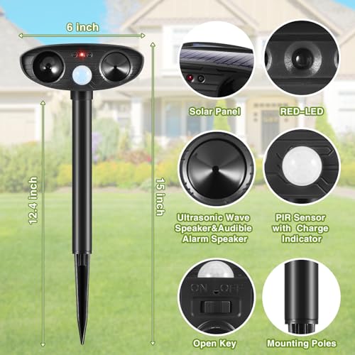 Jllom NO.63 4Pcs Ultrasonic Animal Repellent Outdoor Solar Animal Repeller With Motion Detection Cat Deterrent Outdoor Deer Repellent Device Repelling Coyote Raccoon Squirrel Skunk Repellent For Yard thumb #2