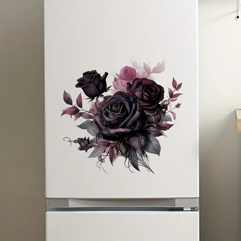 Black Rose Flower Butterfly Toilet Cover Sticker Decals,Spring Flower Leaf Butterfly Waterproof Toilet Lid Tank Seat Decals Cistern Self-Adhesive Bathroom Wall Sticker