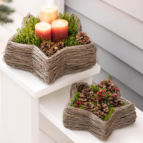 Dekoleidenschaft 2X Pflanzkorb Stern aus Reisig, Ø 30 + 40 cm groß,...
