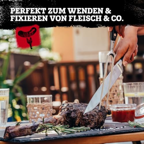 Foto von FMProfessional Fleischgabel für Steaks, Braten & Gemüse by Fackelmann – Grillgabel mit langen Zinken – Tranchiergabel zum Wenden und fixieren von Fleisch & Co, Silber