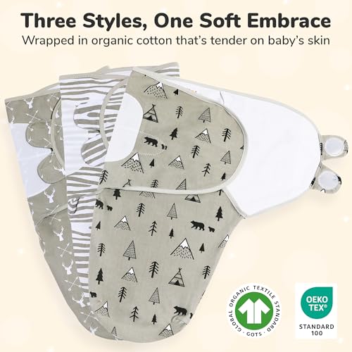 Image of Mama Cheetah Organic Baby Swaddle Blankets 3 Pack, Easy to Use Adjustable Swaddling Swaddles for 0-3 Months Boy Girl Newborn Essentials, Grey