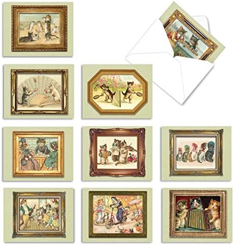 The Best Card Company - 10 Adorable Blank Cat Cards (4 x 5.12 Inch) - Cute Pet Kittens, Assorted Bulk Notecard Set - A Funny Feline M1737BN
